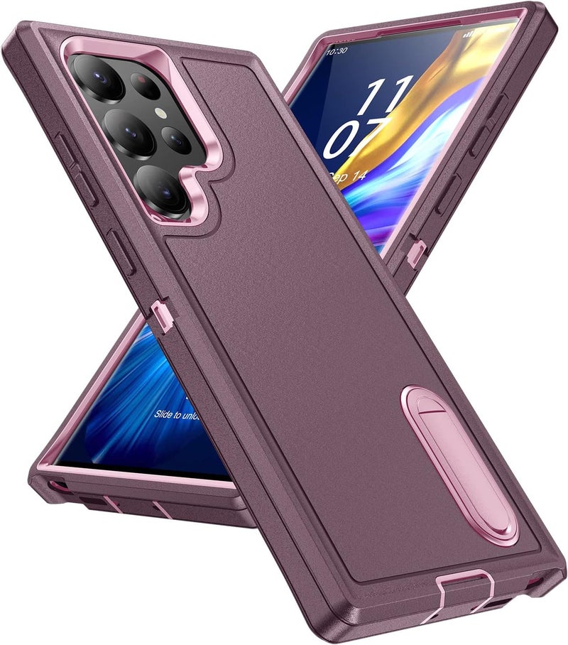 Fucozan for Samsung Galaxy S23 Ultra Case with Kickstand Case 3-Layer Military Grade Protective Case Cover Silicone Heavy Duty Rugged Shockproof for Galaxy S23 Ultra Phone Case (Purple+Pink) - Image 1